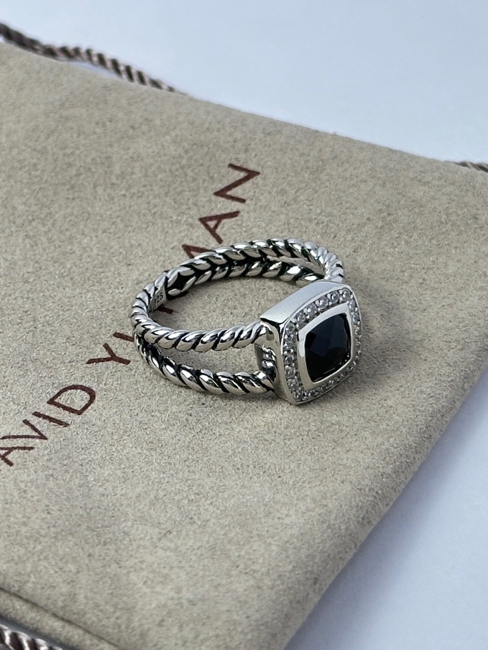 David Yurman Sterling Silver Ring with Black Onyx and Pave Size 8.75